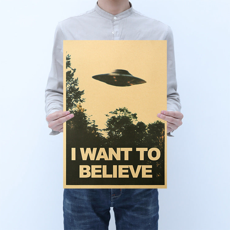 Vintage Poster - <I Want to Believe> in kraft paper poster