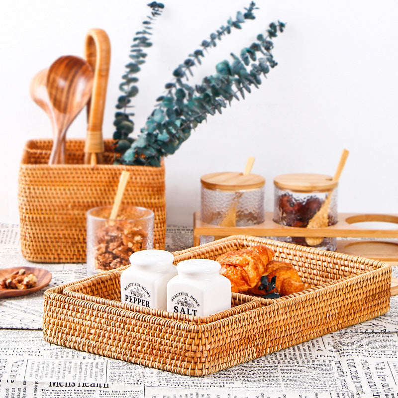 Rustic Handmade Rattan Tray Set - Farmhouse Meets Japandi