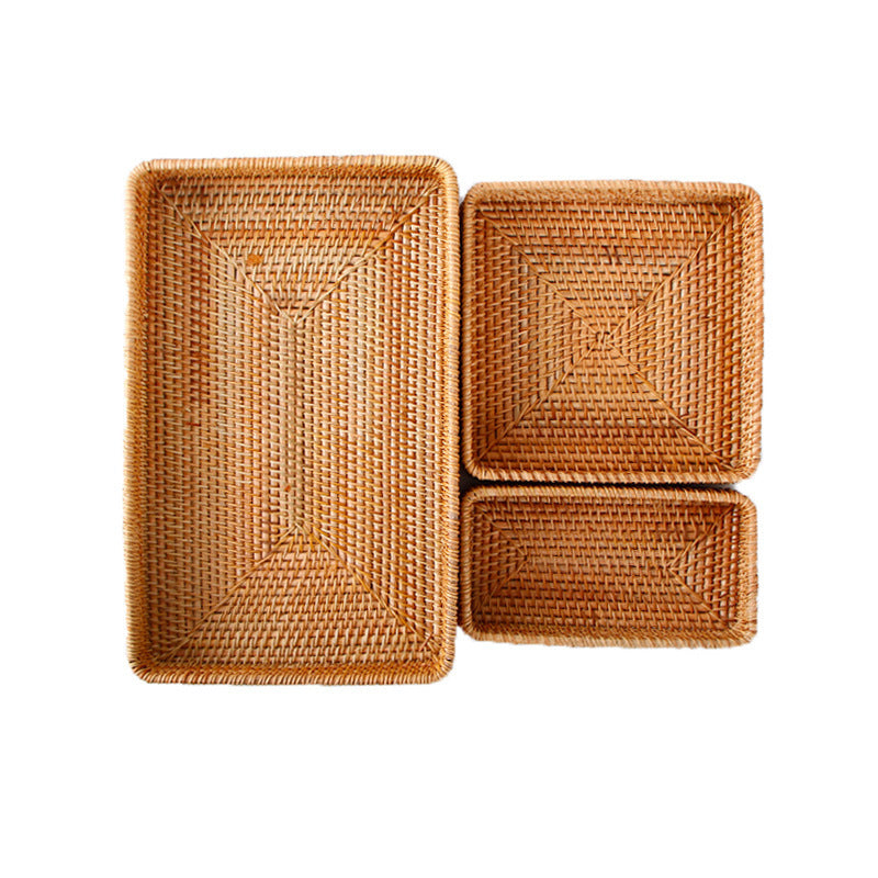 Rustic Handmade Rattan Tray Set - Farmhouse Meets Japandi