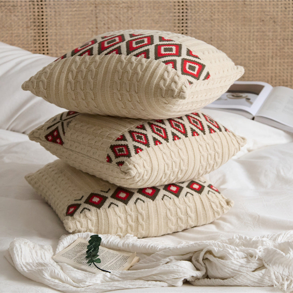 Nordic Knitted Vibe Upholstered Knitted Throw Pillow Case Cushion