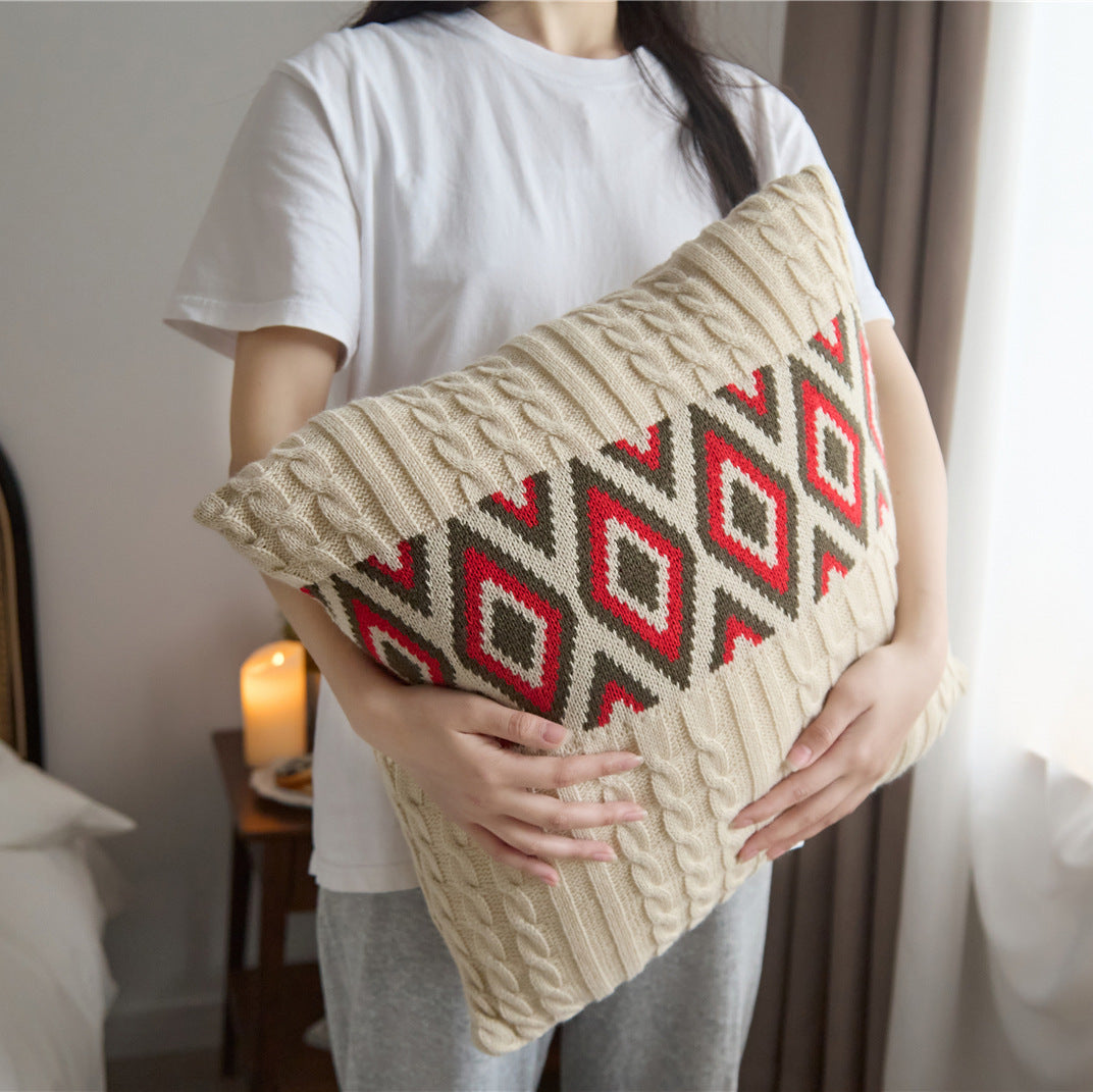 Nordic Knitted Vibe Upholstered Knitted Throw Pillow Case Cushion