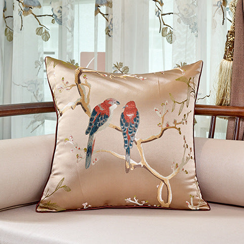 Chinois Oriental Throw Pillow Flower And Bird Jacquard Style Chair Cushion