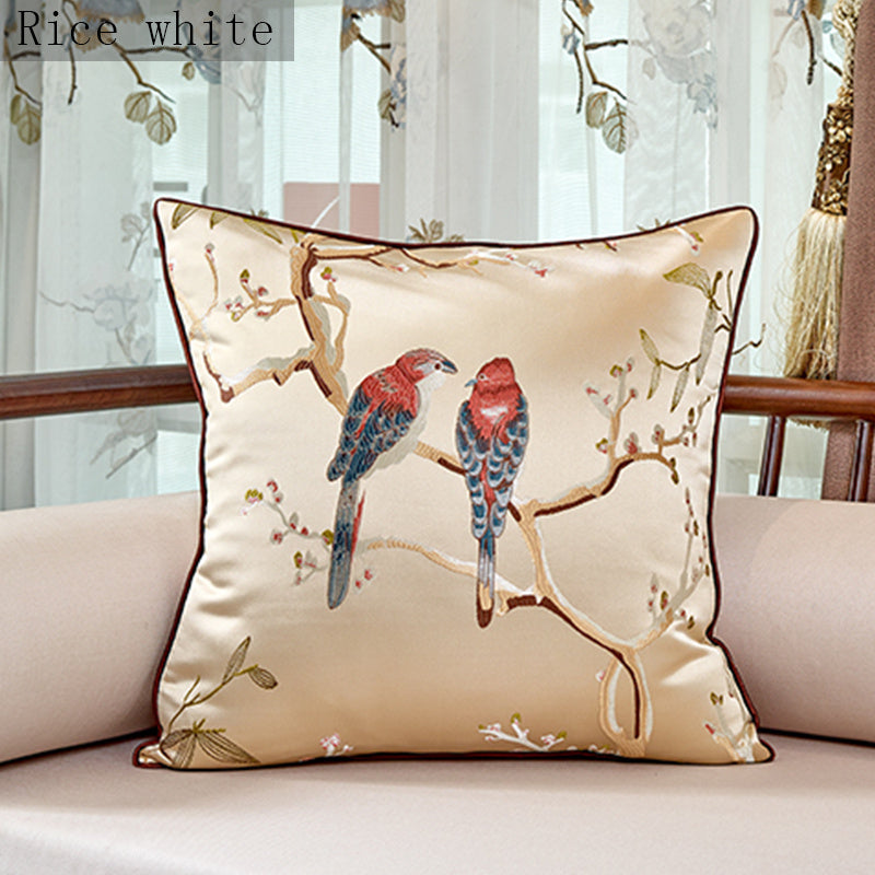 Chinois Oriental Throw Pillow Flower And Bird Jacquard Style Chair Cushion