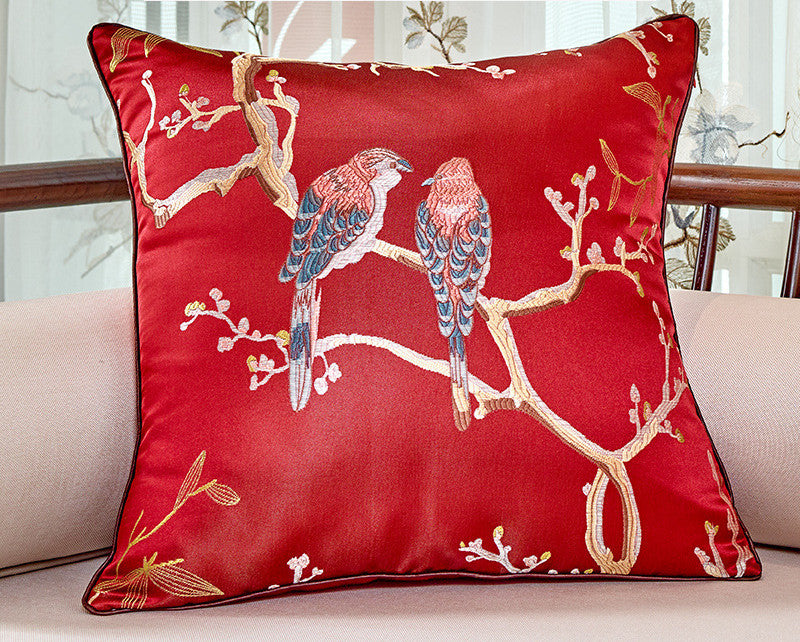 Chinois Oriental Throw Pillow Flower And Bird Jacquard Style Chair Cushion