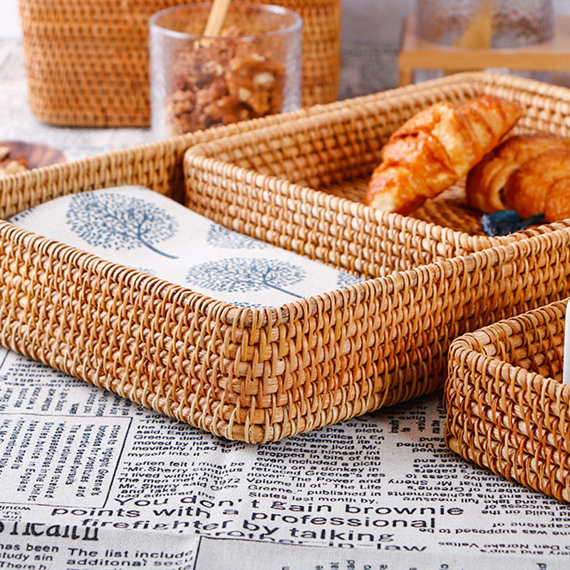 Rustic Handmade Rattan Tray Set - Farmhouse Meets Japandi